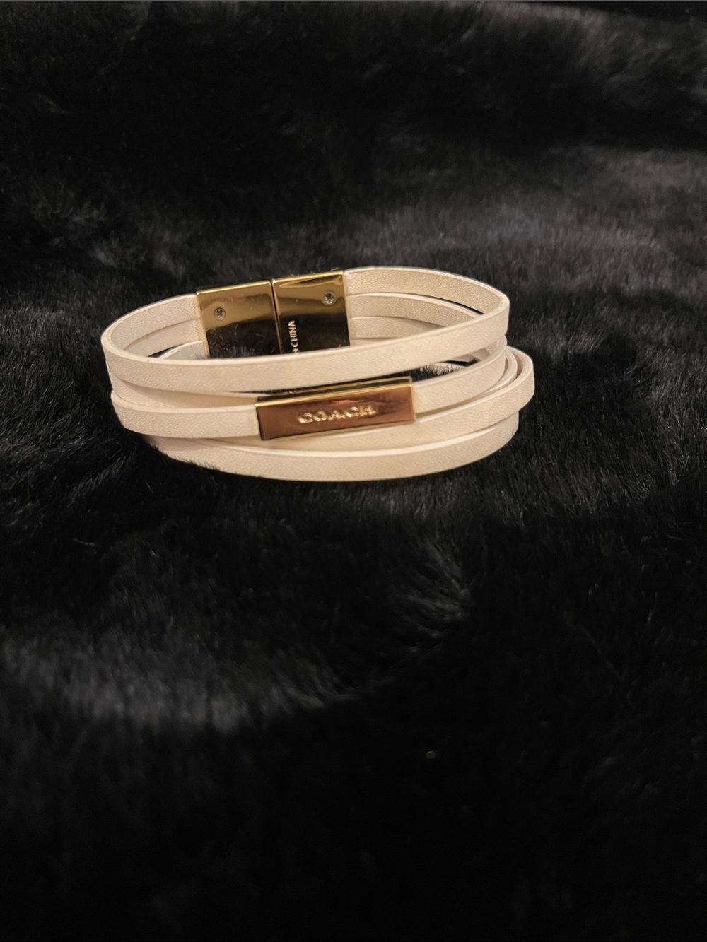 Coach Ivory Multi‑Wrap Leather Bracelet with Gold Plate